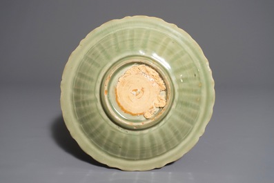 A Chinese Longquan celadon incised "Peony" dish, early Ming