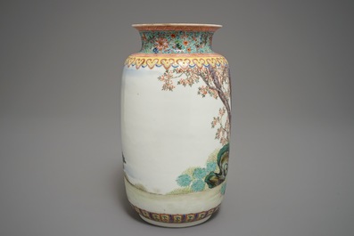 A Chinese famille rose eggshell vase, Qianlong mark, Republic, 20th C.