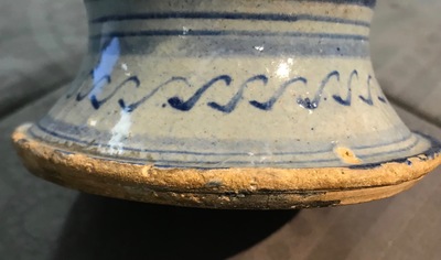 An Antwerp maiolica light blue ground wet drug jar, mid-16th C.
