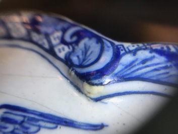 A fine Dutch Delft blue and white chinoiserie tea scene plaque, 1st half 18th C.