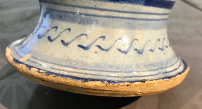 An Antwerp maiolica light blue ground wet drug jar, mid-16th C.