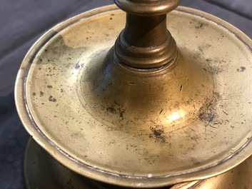 Two gothic bronze candlesticks, Low Countries, 15/16th C.