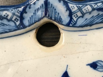 A fine Dutch Delft blue and white chinoiserie tea scene plaque, 1st half 18th C.