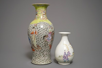 Two Chinese famille rose vases with immortals, 19/20th C.