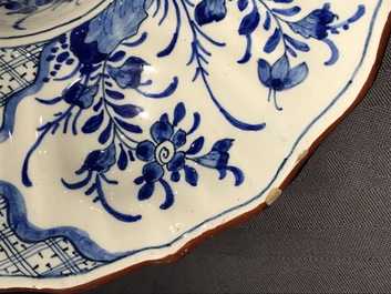 A Dutch Delft blue and white chinoiserie shaving bowl, 18th C.
