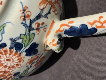 A pewter-mounted Dutch Delft cashmire palette relief-decorated jug, 1st half 18th C.