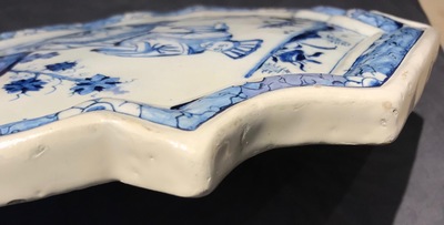 A Dutch Delft blue and white chinoiserie plaque with an elephant, 18th C.