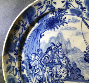 Seven fine Dutch Delft blue and white biblical plates, 18th C.