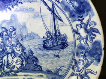 Seven fine Dutch Delft blue and white biblical plates, 18th C.