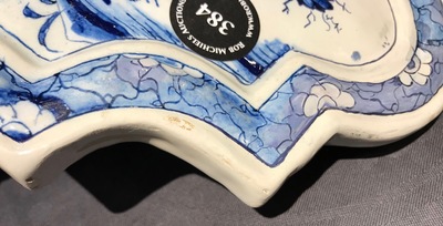 A Dutch Delft blue and white chinoiserie plaque with an elephant, 18th C.