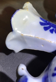 A pair of Delft style blue and white heart-shaped tulip vases, Nurnberg, Germany, 18th C.