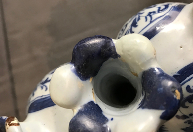 A pair of Delft style blue and white heart-shaped tulip vases, Nurnberg, Germany, 18th C.