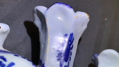 A pair of Delft style blue and white heart-shaped tulip vases, Nurnberg, Germany, 18th C.