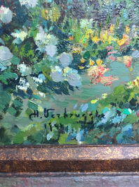 Verbrugghe, Charles (Belgi&euml;, 1877-1974), &ldquo;Begijnhofje van Brugge&rdquo;, gedat. 1951 (?), olie op paneel