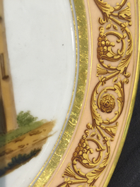 Two armorial French porcelain plates with Tirolean peasants, Edouard Honor&eacute;, Paris, 1st half 19th C.