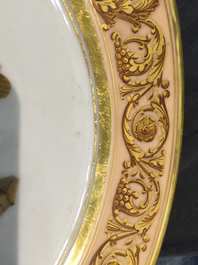 Two armorial French porcelain plates with Tirolean peasants, Edouard Honor&eacute;, Paris, 1st half 19th C.