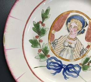 Une paire d'assiettes aux portraits en fa&iuml;ence de l'est, prob. Les Islettes, 18/19&egrave;me