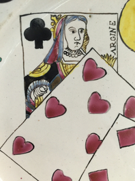 A rare French faience playing cards dish, poss. Ferrat, Moustiers, or Nevers, 18th C.