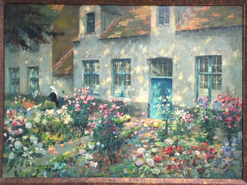 Verbrugghe, Charles (Belgi&euml;, 1877-1974), &ldquo;Begijnhofje van Brugge&rdquo;, gedat. 1951 (?), olie op paneel