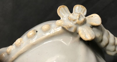 A pair of white Dutch Delft circus horses on a green base, 18th C.