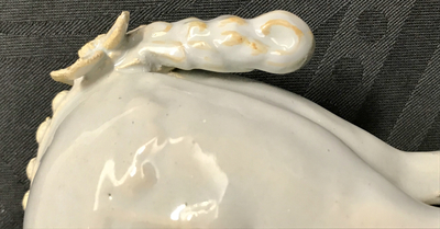 A pair of white Dutch Delft circus horses on a green base, 18th C.