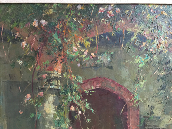 Verbrugghe, Charles (Belgi&euml;, 1877-1974), Zicht op Gruuthuse, olie op paneel