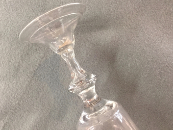 Ten stemmed glasses and two small glass jugs, England, 18/19th C.