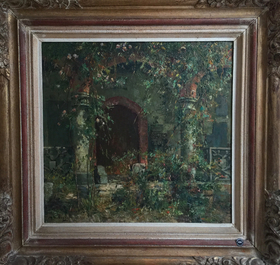 Verbrugghe, Charles (Belgi&euml;, 1877-1974), Zicht op Gruuthuse, olie op paneel