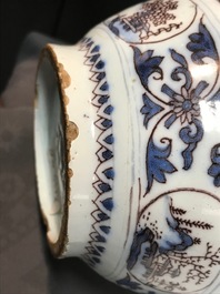 A fine Dutch Delft blue, white and manganese chinoiserie vase, 17th C.