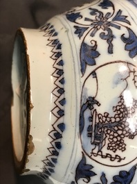 A fine Dutch Delft blue, white and manganese chinoiserie vase, 17th C.