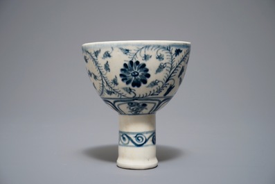A Vietnamese blue and white stem cup, probably Le Dynasty, My Xa kilns, 15/16th C.