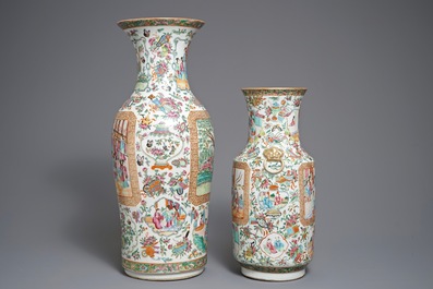 Twee Chinese Canton famille rose vazen, 19e eeuw