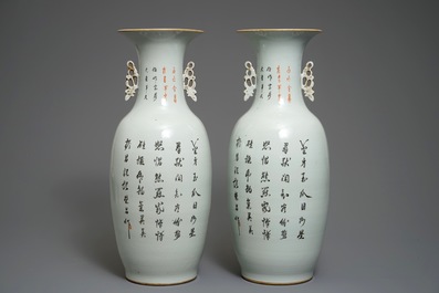 A pair of large Chinese iron red vases with Buddhist lions, 19/20th C.