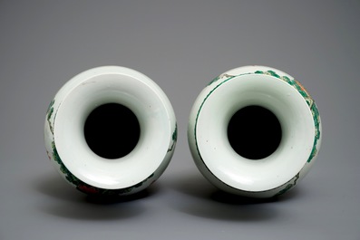 A pair of Chinese famille verte warrior vases, 19/20th C.