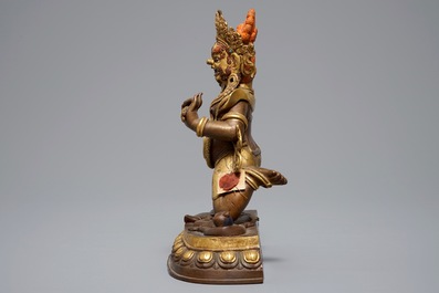 A Sino-Tibetan gilt bronze figure of Mahakala, 19th C.