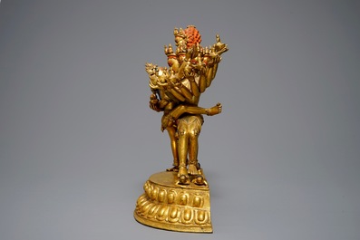 Une grande figure de Kapaladhara Hevajra en bronze dor&eacute;, Sino-Tibet, 17/18&egrave;me