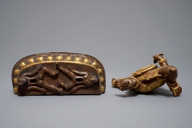 A Sino-Tibetan gilt bronze figure of Mahakala, 19th C.