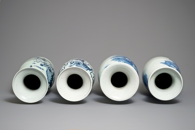 Four Chinese blue and white celadon-ground vases with Buddhist lions and landscapes, 19/20th C.