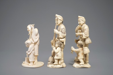 Drie Japanse ivoren okimono, Meiji, 19e eeuw