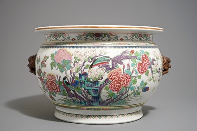 A large round famille rose style jardini&egrave;re, Samson, Paris, 19th C.