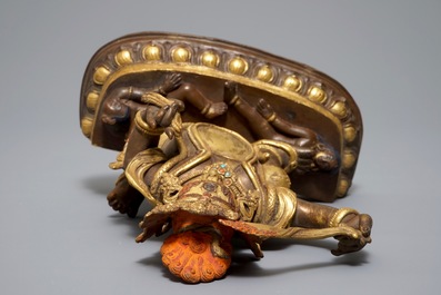 A Sino-Tibetan gilt bronze figure of Mahakala, 19th C.