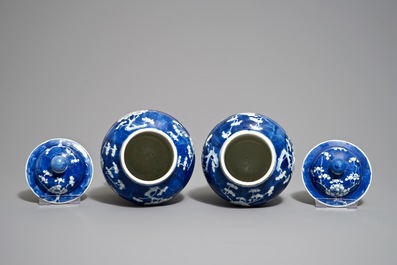 Four Chinese famille verte and blue and white vases, 19/20th C.