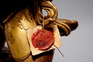 A Sino-Tibetan gilt bronze figure of Mahakala, 19th C.