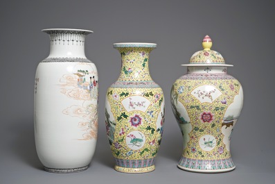 Three Chinese famille rose vases, Republic, 20th C.