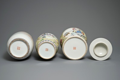 Three Chinese famille rose vases, Republic, 20th C.