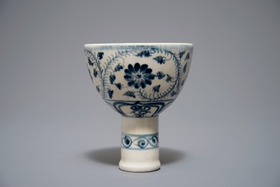 A Vietnamese blue and white stem cup, probably Le Dynasty, My Xa kilns, 15/16th C.