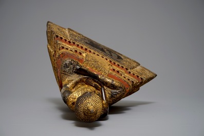 Een grote Tha&iuml;se verguld bronzen Boeddha op troon, Rattanakosin, 19e eeuw