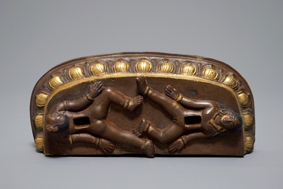 A Sino-Tibetan gilt bronze figure of Mahakala, 19th C.