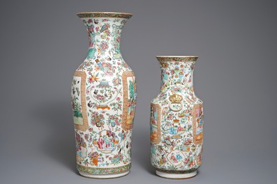 Twee Chinese Canton famille rose vazen, 19e eeuw