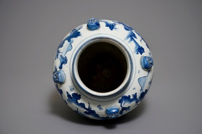 A large Chinese blue and white baluster vase with mountainous landscapes, Ming